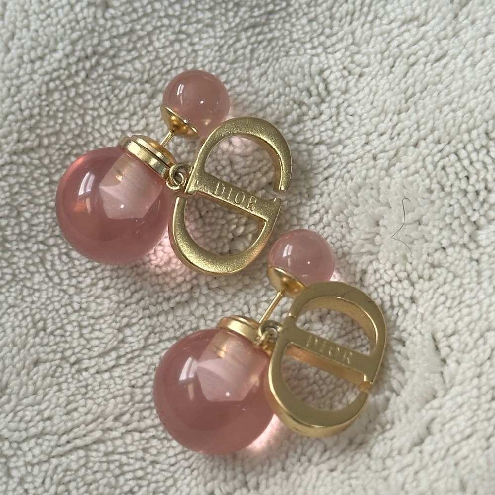 Dior Earrings w White Resin Pearls Cadmium Pink - Picture 2 of 4